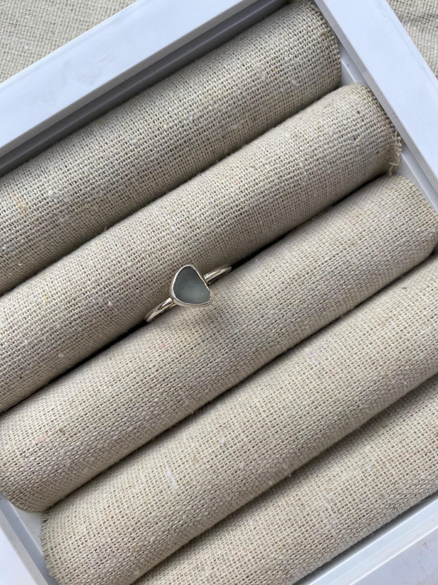 Grey Seaglass Ring Size R