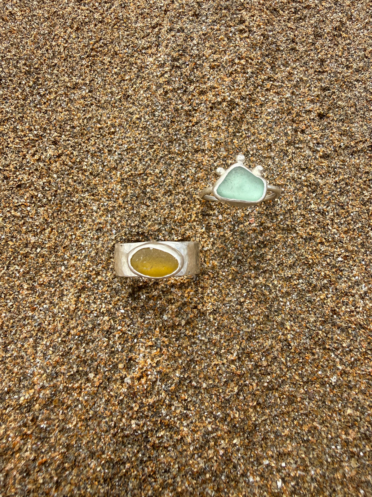 Amber Hammered Seaglass Ring Size O