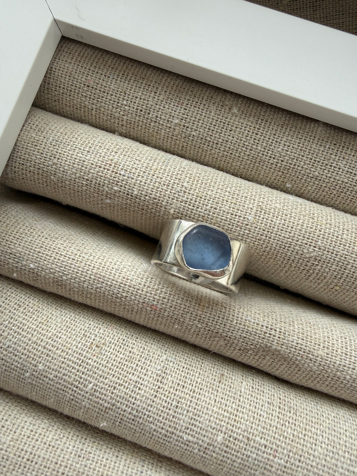 Cornflower Blue Thick Silver Band Size L