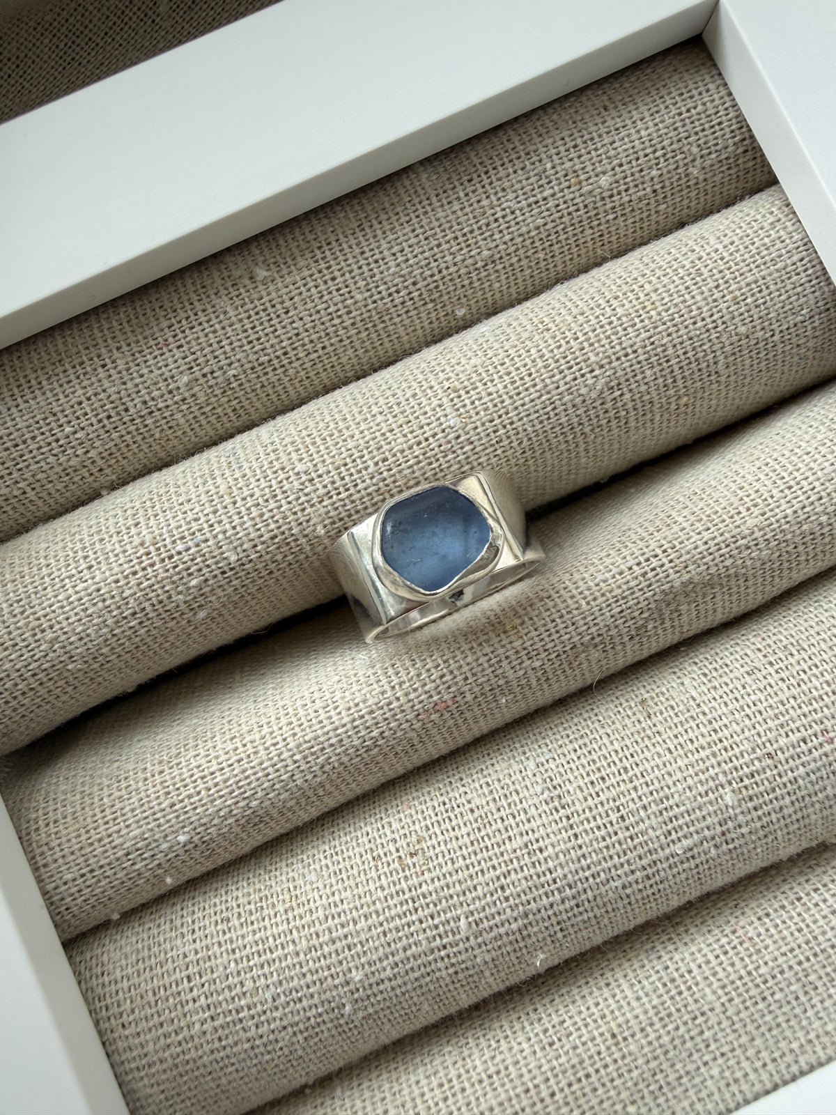 Cornflower Blue Thick Silver Band Size L