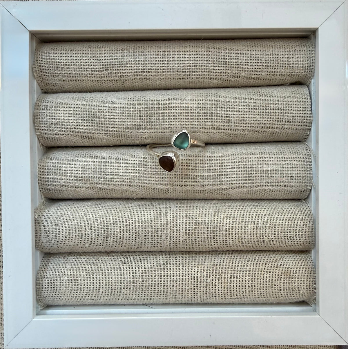 Turquoise and Brown Adjustable Seaglass Ring