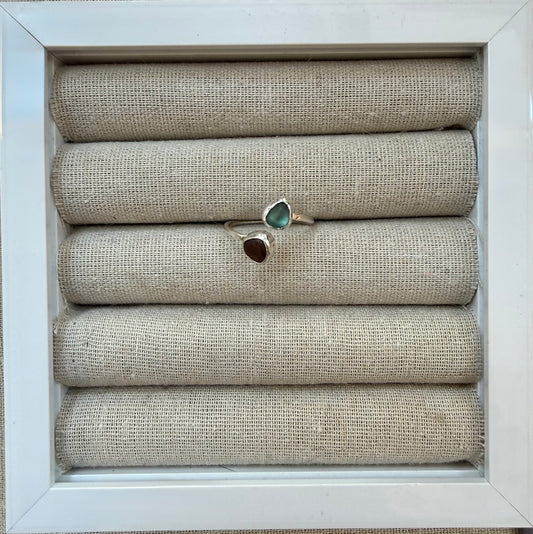 Turquoise and Brown Adjustable Seaglass Ring