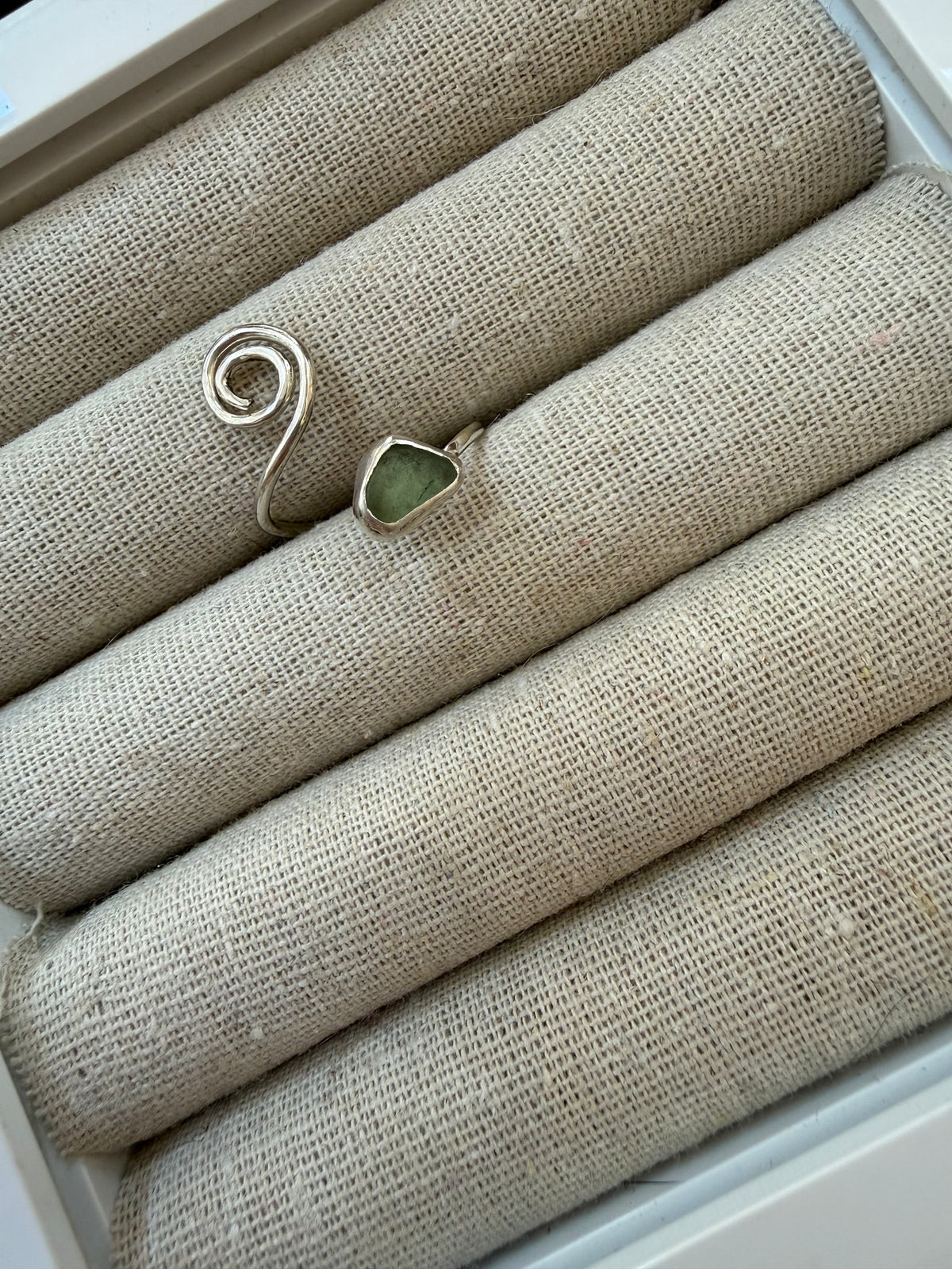 Light Green Adjustable Seaglass Spiral Ring