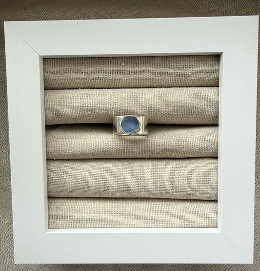 Cornflower Blue Thick Silver Band Size L