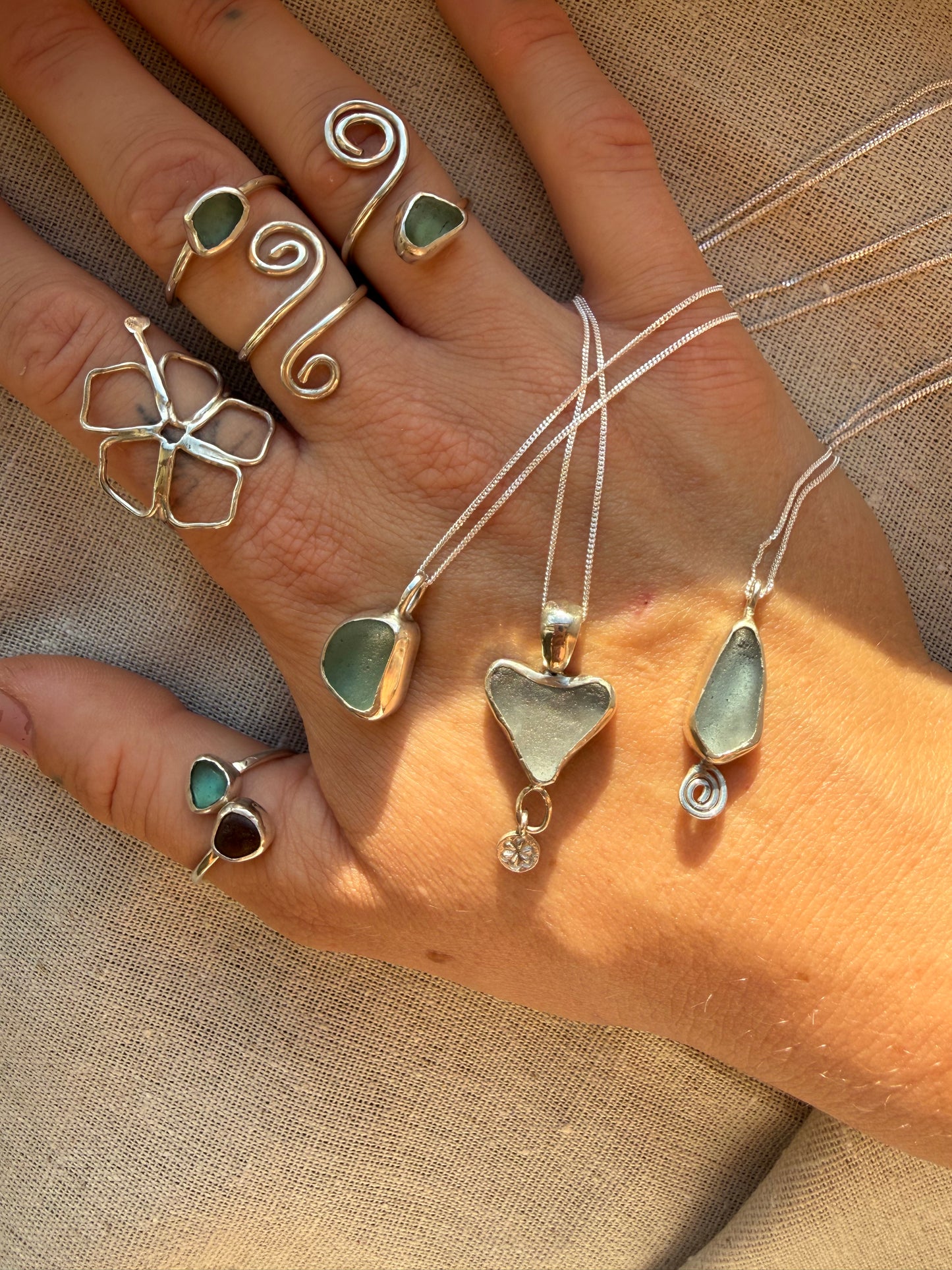 Turquoise and Brown Adjustable Seaglass Ring