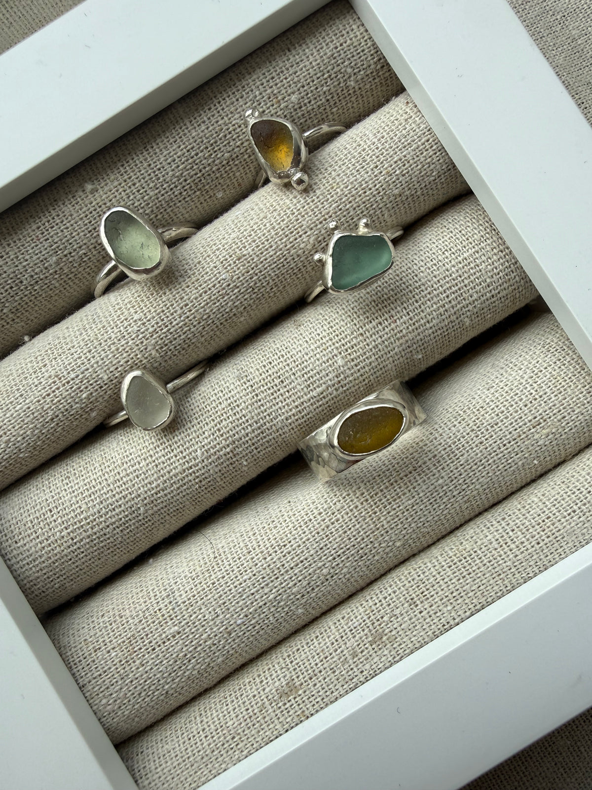 Amber Hammered Seaglass Ring Size O