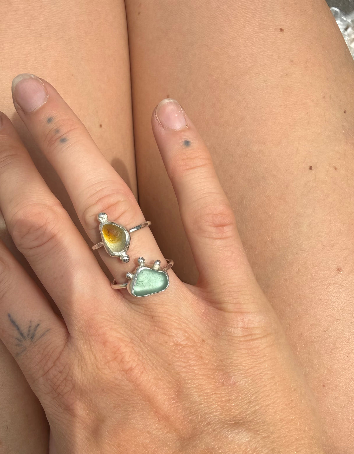 Multi Amber seaglass Ring Size L