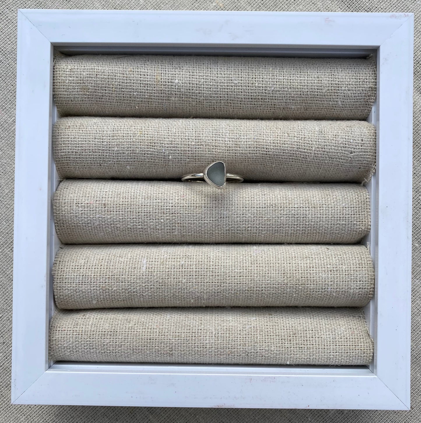 Grey Seaglass Ring Size R